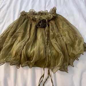 Olive Green Ruffled Vintage Top
